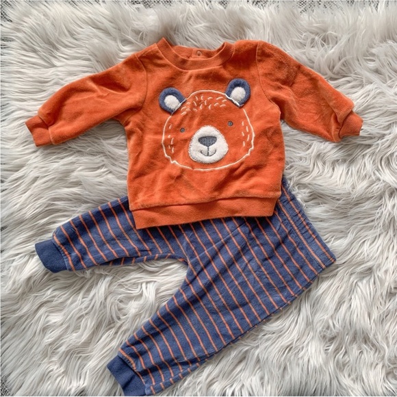 Little Me Boys Orange & Blue Striped Velour Jogging Set Size 9 months - Picture 1 of 8